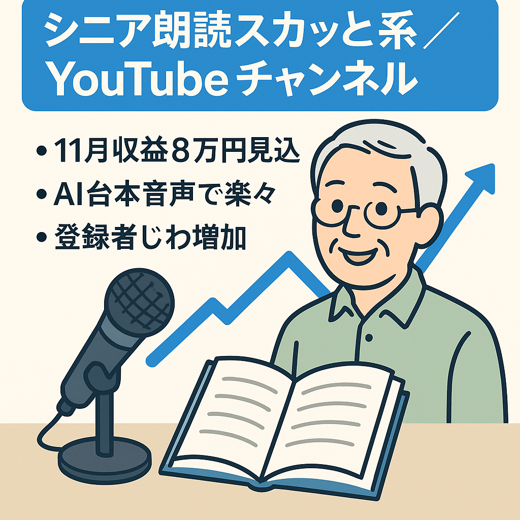 【登録者2400人超！11月分収益(8万円見込み)早期購入で収益譲渡可！】｜シニア特化のスカッと系朗読系チャンネル
