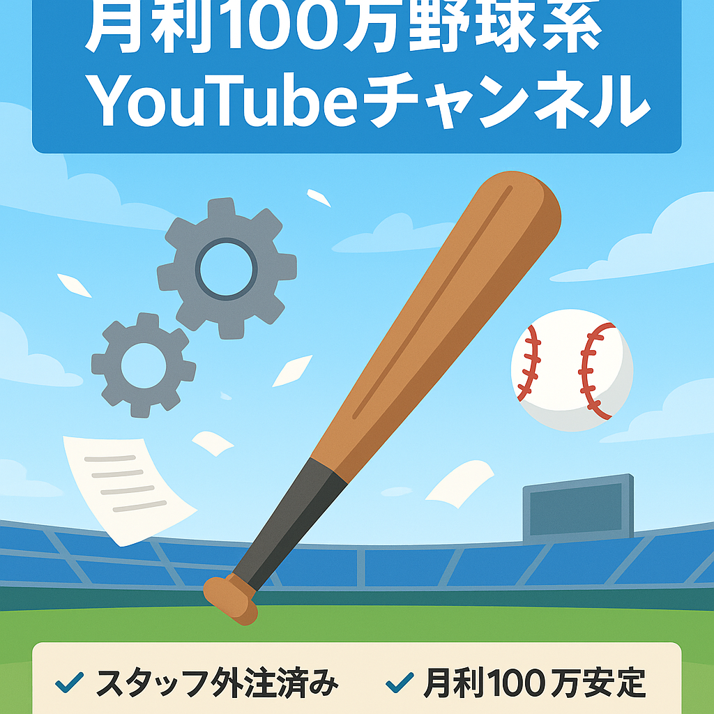 【早い者勝ち】【完全外注】月利100万の野球系Youtubeチャンネル【3月利益102万】