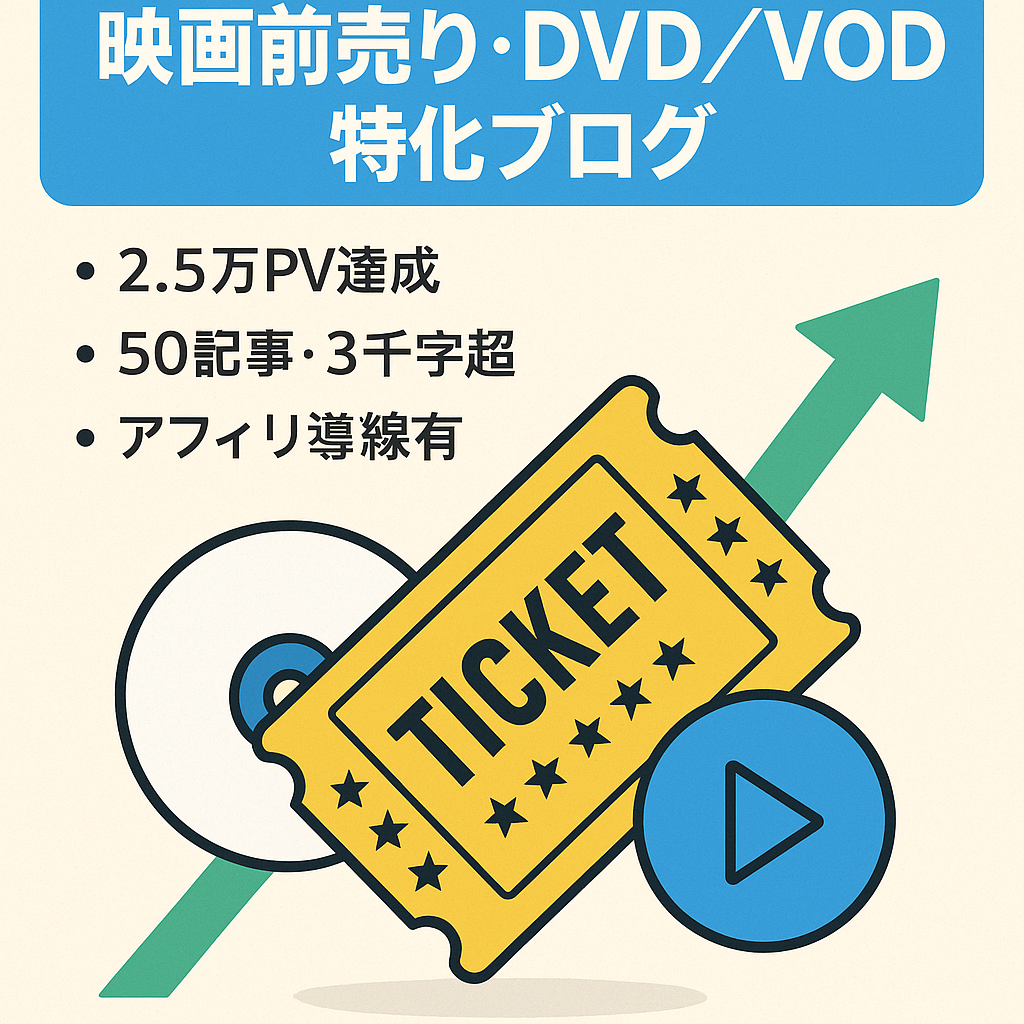 【月2.5万PV越え】映画の前売り券やDVDに関する資産型のVOD特化ブログ【上位表示記事あり】