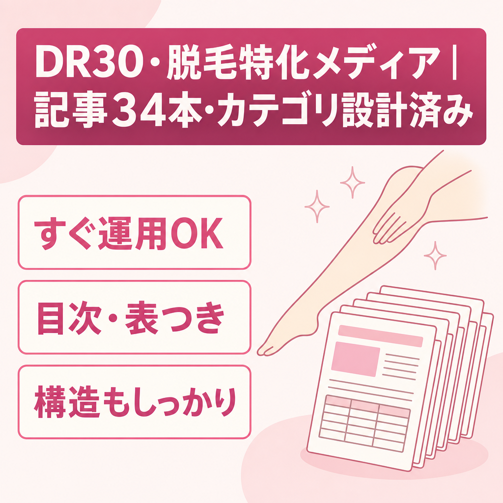 DR30・脱毛特化メディア｜記事34本・カテゴリ設計済み