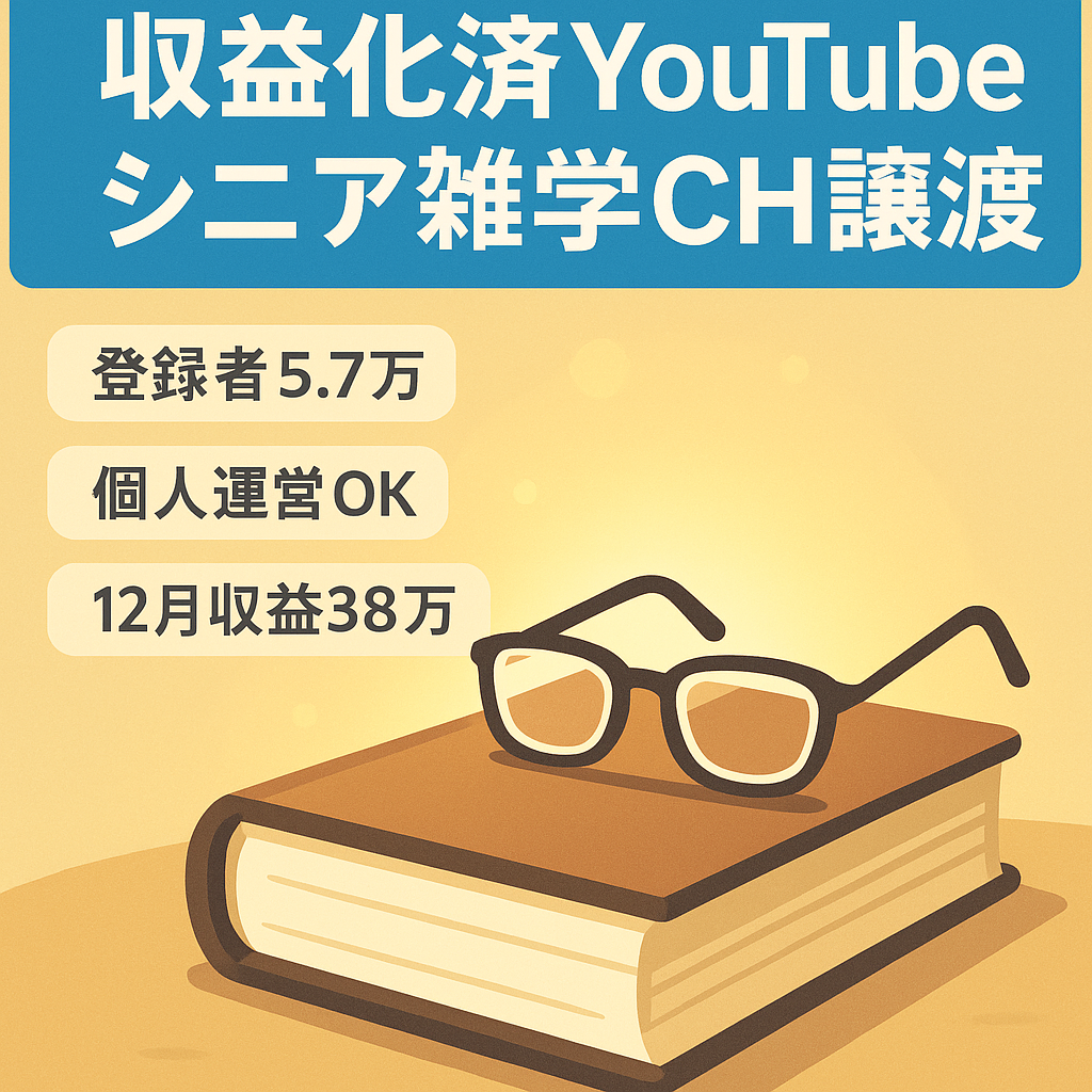 【収益化済み｜登録者5.7万人超え】シニア向け雑学ショートCH譲渡『非属人｜12月収益38万円』