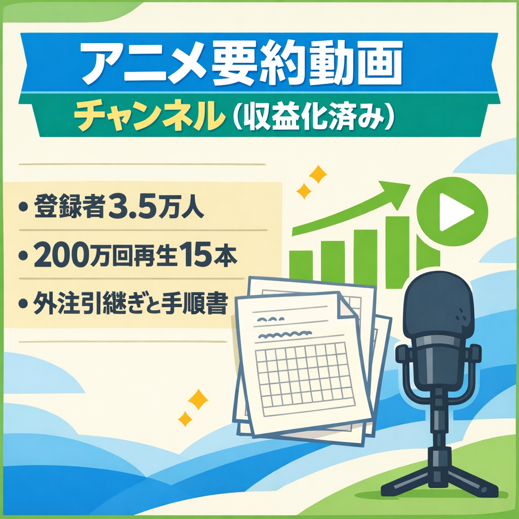 【登録者3.5万人超】人気アニメ要約チャンネル／顔・声出し不要／外注運用マニュアル付／200万回再生超え動画複数／収益化済み
