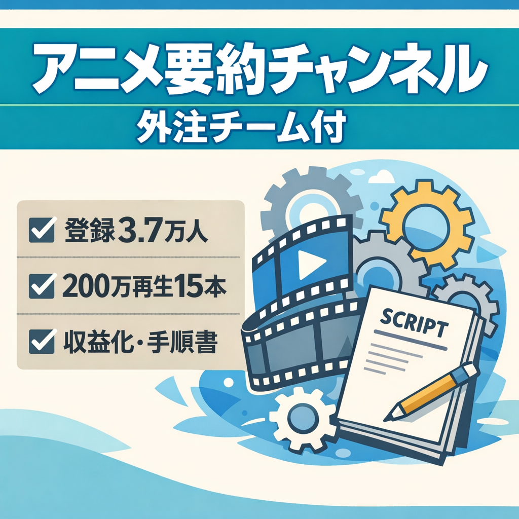 【登録者3.7万人超】顔・声出し不要のアニメ要約チャンネル／外注チーム・マニュアル付／200万回再生超え動画複数／収益化済み