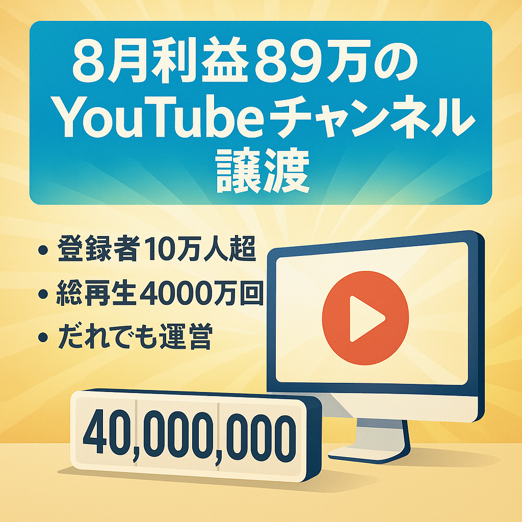 【8月利益89万円】訳アリYouTubeチャンネルの譲渡【チャンネル登録者10万人以上】