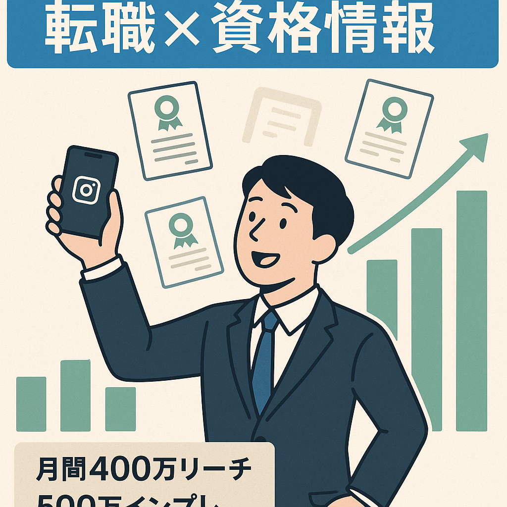 【最大リーチ400万/月超え、Instagram1万人フォロワー】転職×資格の情報発信、完全外注運用可能