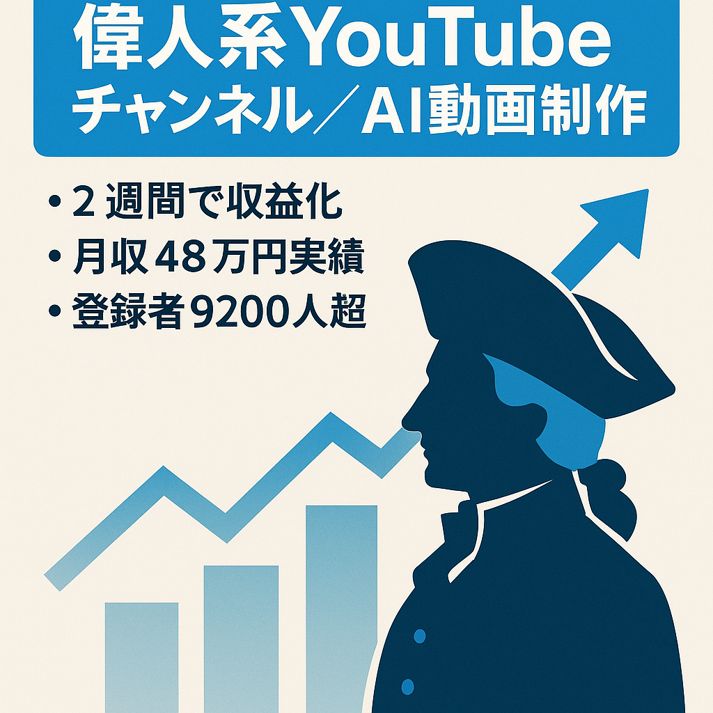 【年末大幅値下げ！】人気の偉人系チャンネル・月収40万円以上の実績あり｜登録9,200人超え！AIによる動画作成・プロンプト付