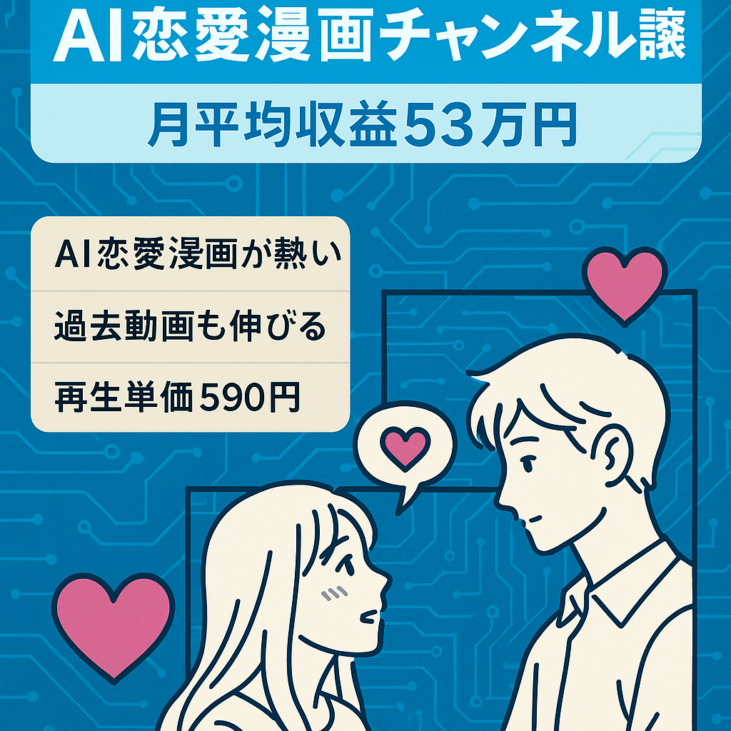 【月平均収益53万円！】今トレンドの非属人AI恋愛漫画チャンネル｜1人で即運営OK・早期売却・価格交渉も大歓迎