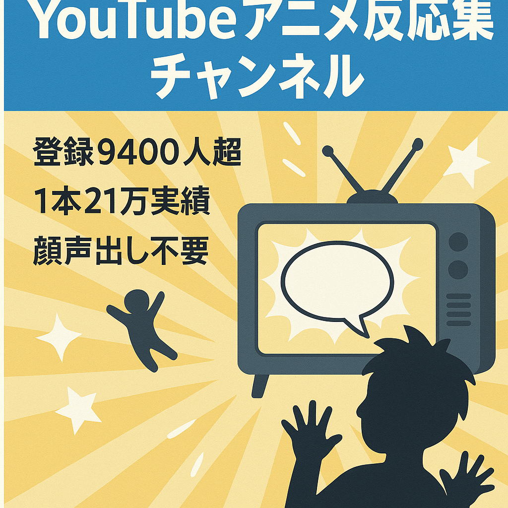 【属人性無し！年収350万円！】大人気アニメの反応集チャンネル【高利益率＆登録者数9,400人以上】