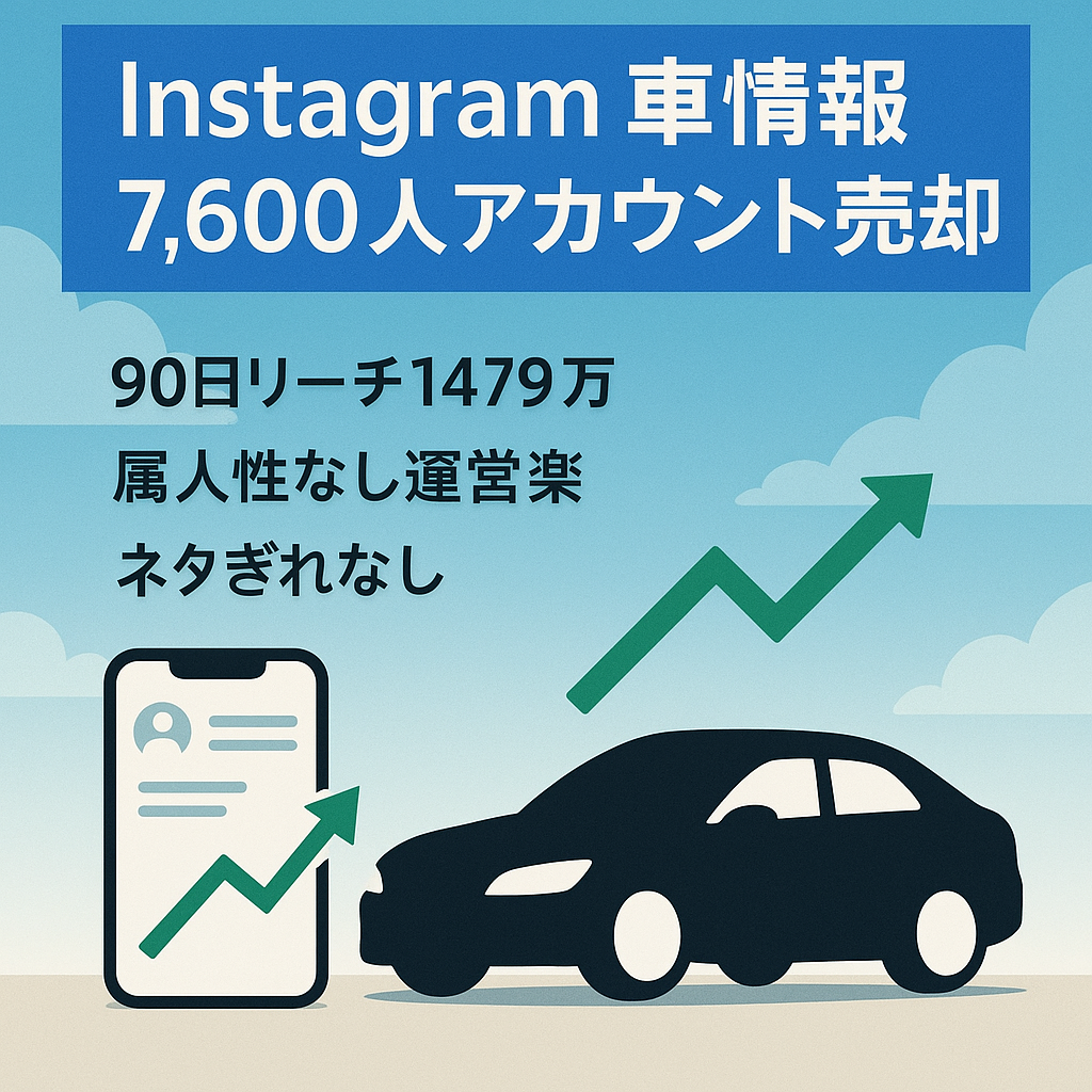 Instagram×車系アカウント(フォロワー7,600人、属人生無し、月間インプレッション245万人、) 売却案件情報