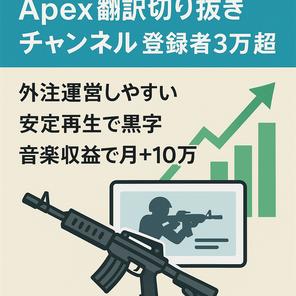 切り抜き：毎月安定黒字【外注運営】登録者3万人超え！大手Apex翻訳チャンネル　【BGM収益により毎月プラス10万利益増予定】