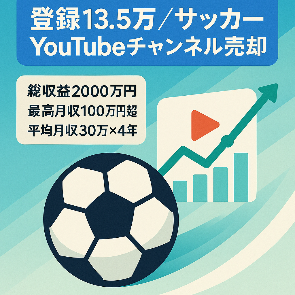 【登録者数13万5千人　総収益2000万円  収益化済み】サッカー系Youtubeチャンネル