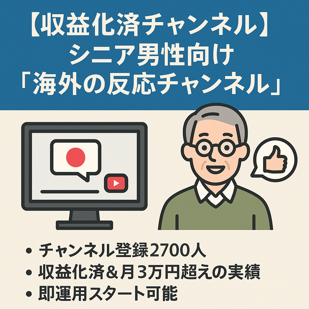 【収益化済チャンネル】シニア男性に人気の日本賞賛系「海外の反応チャンネル」【値段交渉歓迎】