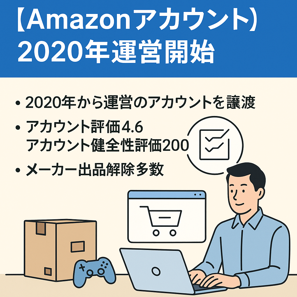 EC事業【Amazonアカウント】2020年運営開始　アカウント評価4.6　アカウント健全性評価200　ゲーム/家電中古品せどりで運営