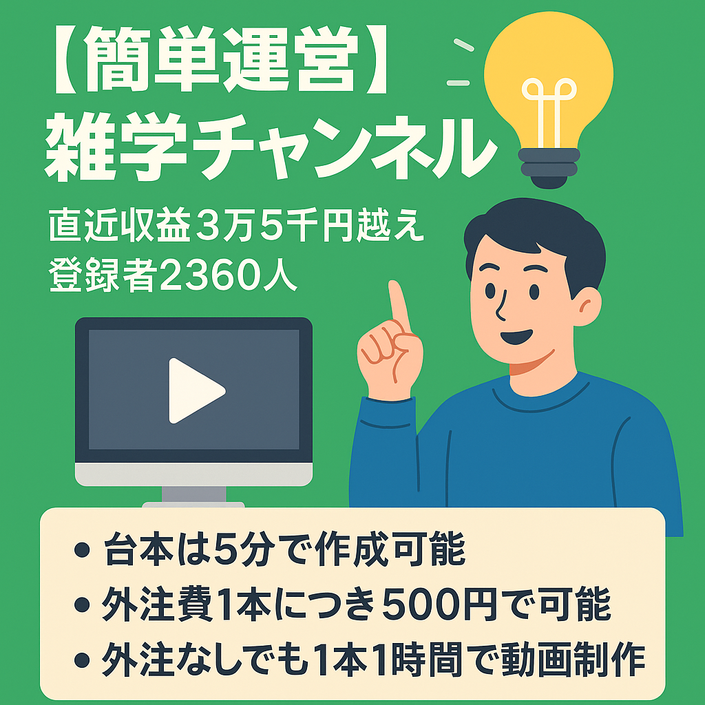 雑学【今月超急成長】【簡単運営】直近収益3万5千円越え、登録者2360人雑学チャンネル【属人性なし】