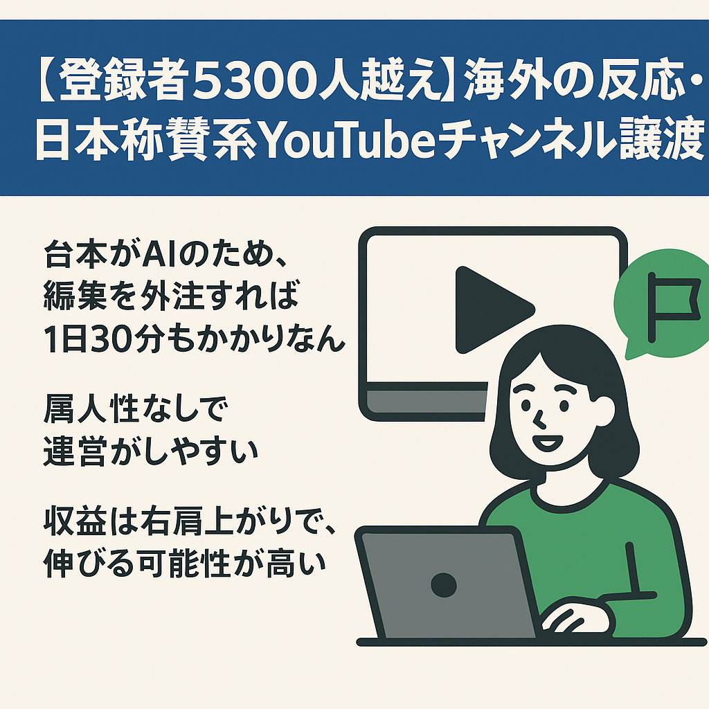 【登録者5300人越え】海外の反応・日本称賛系YouTubeチャンネルの譲渡【運用しやすい】