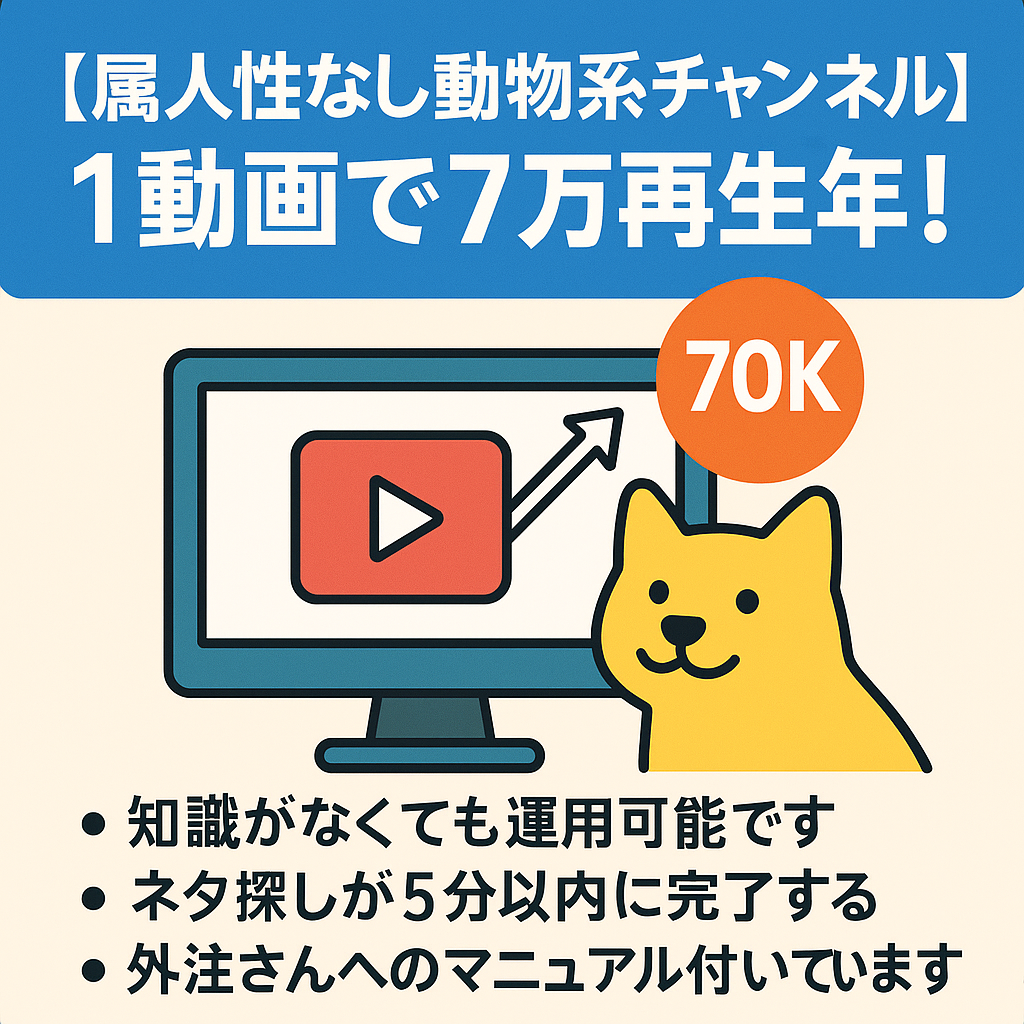 【属人性なし動物系チャンネル】1動画で7万再生数！後発から参入でも万再生可能！使用テンプレート付き！外注運用！
