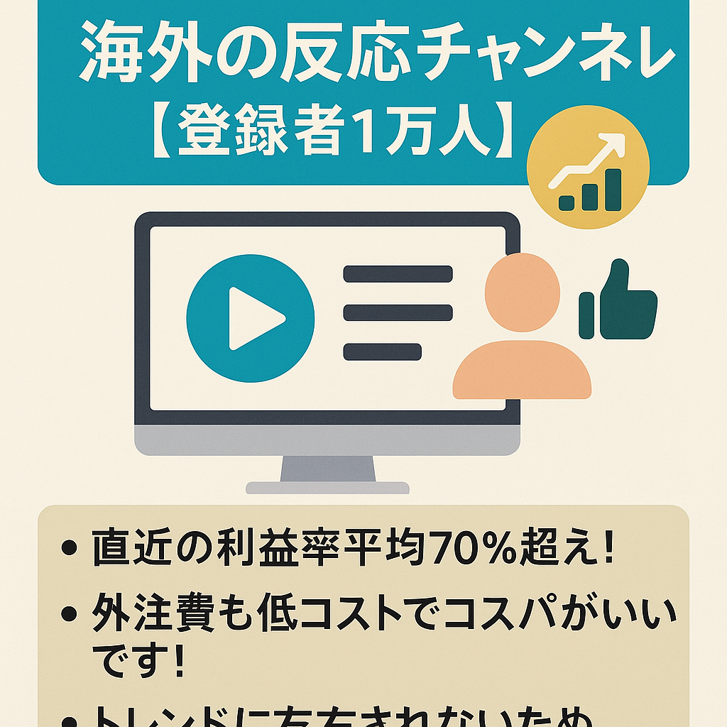 【外注化済み】【利益率70％！】海外の反応チャンネル【登録者1万人】【値段交渉歓迎】