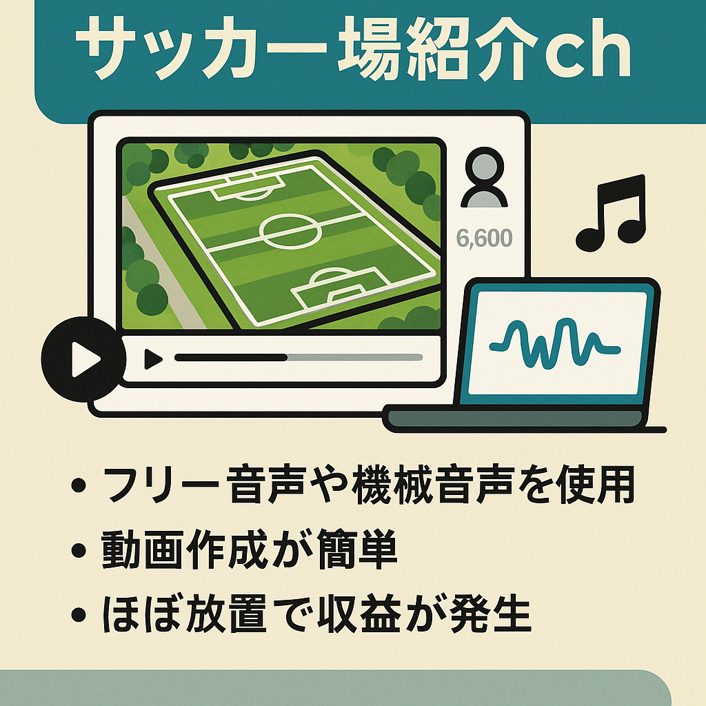【半年間放置で年間約11万円】収益化済みで属人性なし　Google Earthを使用したサッカー場の紹介ch　【登録者6,600人】