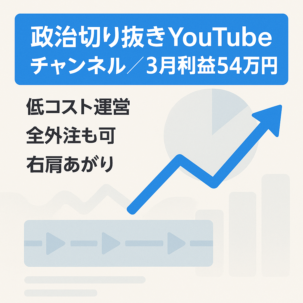 【3月利益54万円】譲渡後サポートあり・政治切り抜きYouTubeチャンネル・簡単編集
