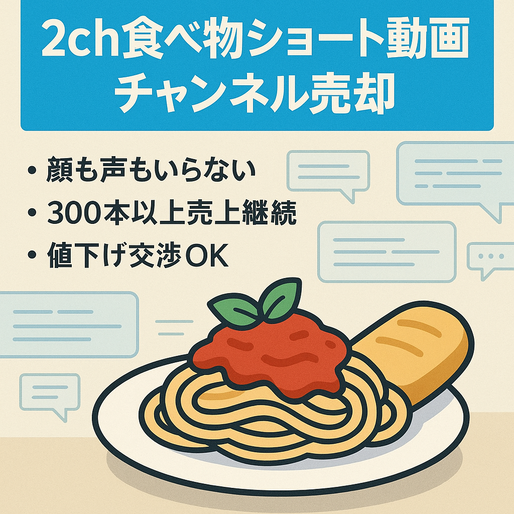 【値下げ交渉歓迎】2ch面白系食べ物ショートチャンネル（4ヶ月連続売上13万超 推定込）【顔出し声出しネタ切れ無し】