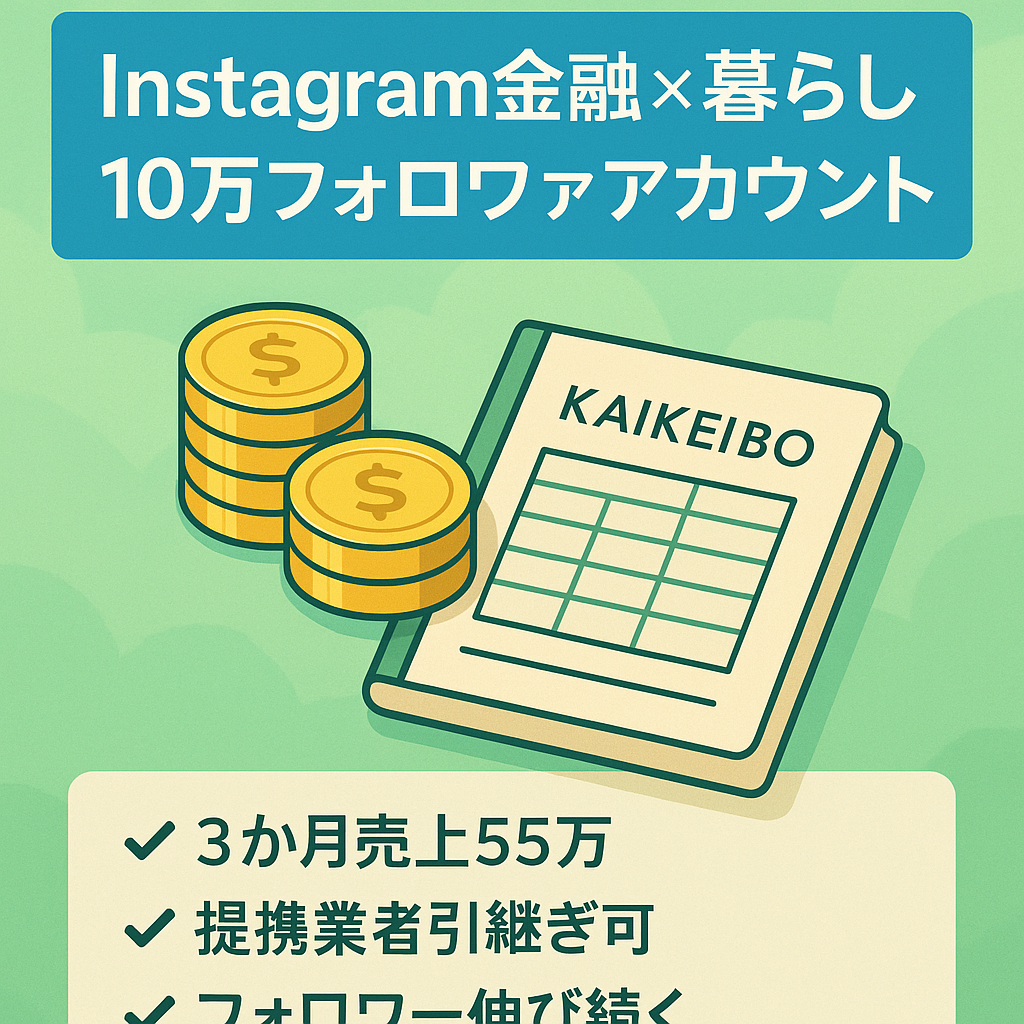 【フォロワ10万超え・3か月累計売上55万】Instagram金融×暮らし系リポストアカウント（フォロワー10.1万人）