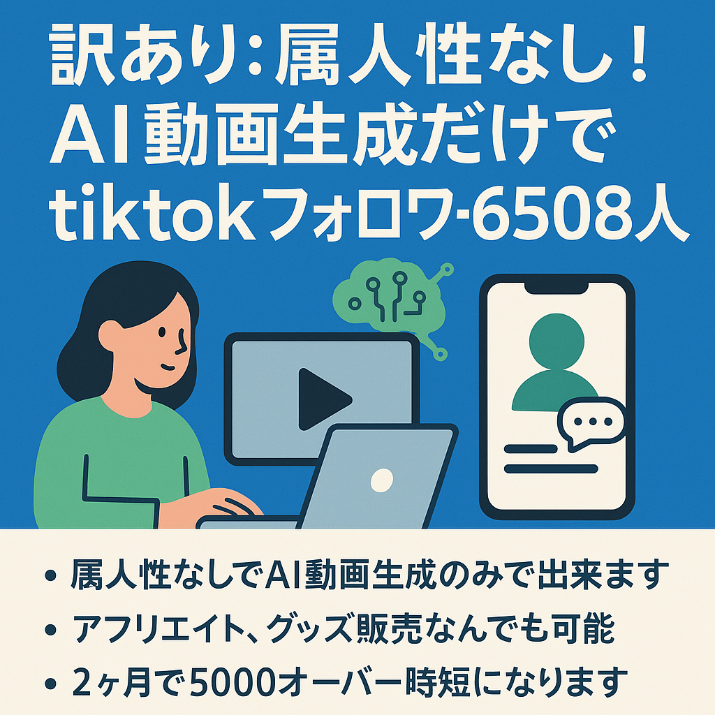 訳あり：属人性なし！AI動画生成だけでtiktokフォロワー6508人