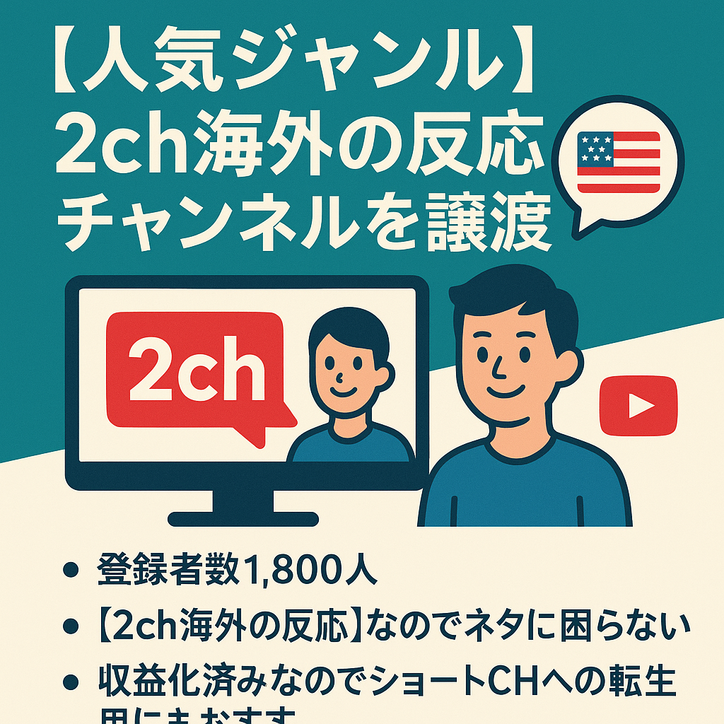 【人気ジャンル】2ch海外の反応／収益化済みのチャンネルを譲渡します