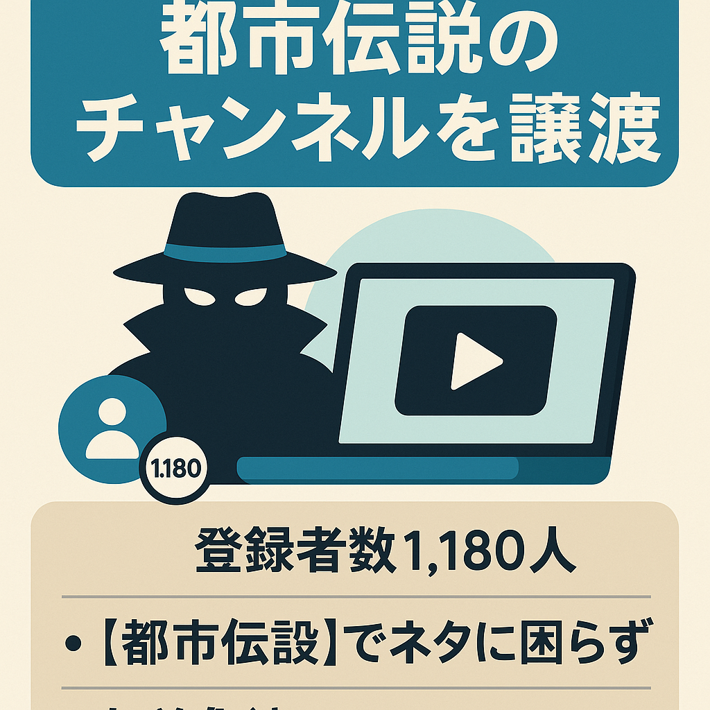【人気ジャンル】都市伝説／収益化済みのチャンネルを譲渡します