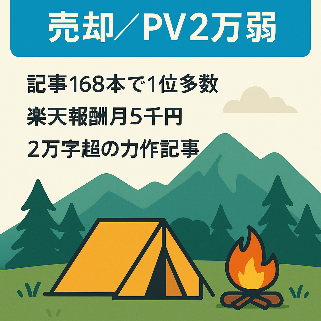 アウトドア記事のブログ・売却希望・PV2万弱