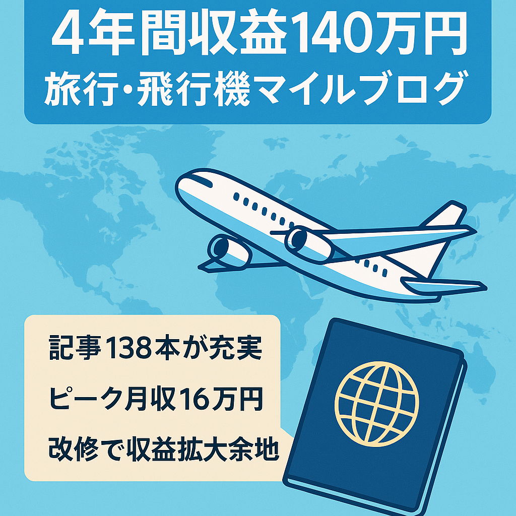 【過去4年間で収益140万円】旅行・飛行機・マイルに関する情報発信ブログサイト
