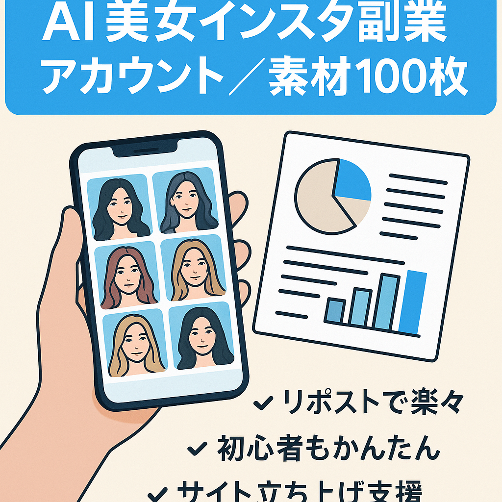 【大人気のAI美女で副業◎初心者でもカンタン運営で収益化】リポストなので投稿が楽で1日1分【有料会員サイト用の素材も100枚セットでお渡し】