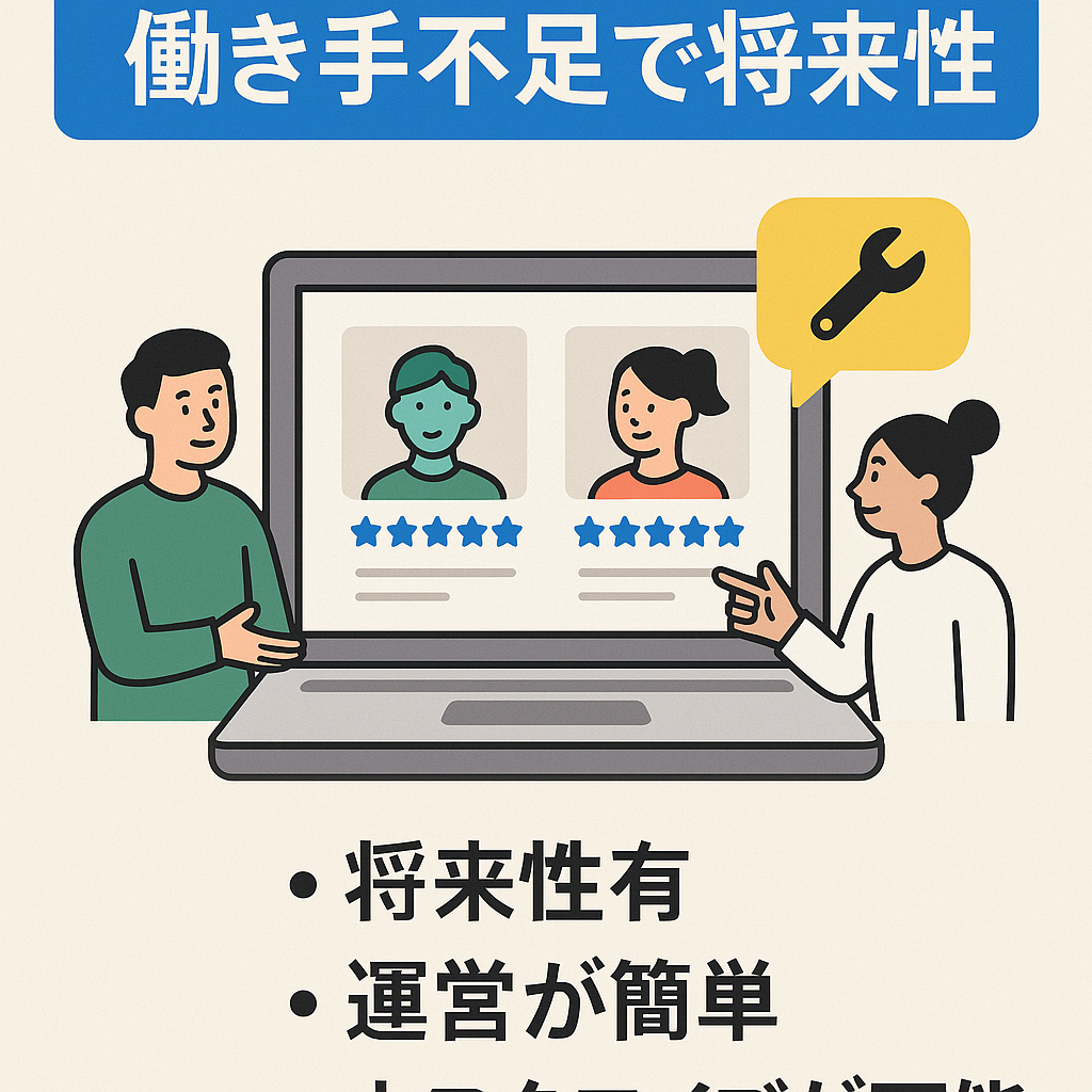 値下　スキルシェアサイト　働き手不足で将来性有  一人で運営可能