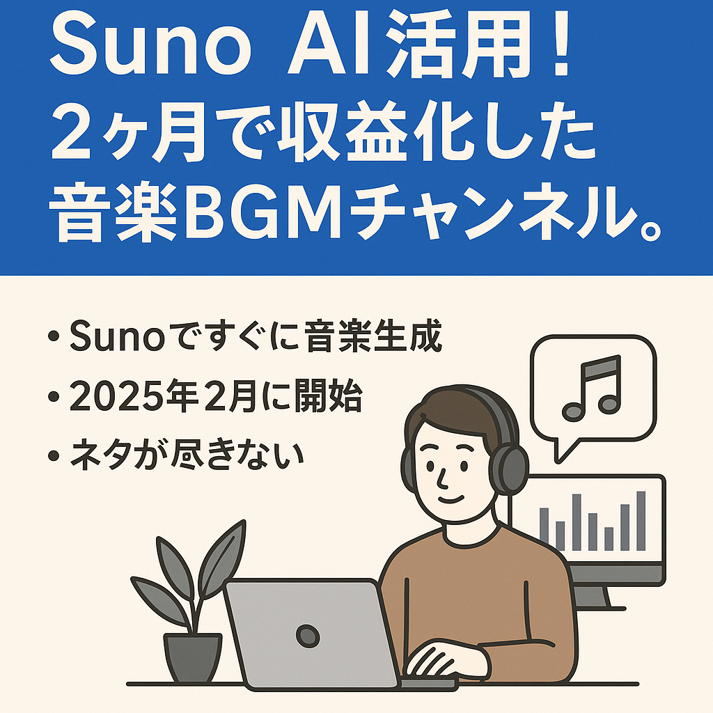 【月収18万円達成】Suno AI活用！ 2ヶ月で収益化した音楽BGMチャンネル。動画量産可能で手間いらず