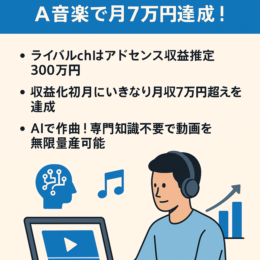 【開設40日で収益化】AI音楽で月7万円達成！ポテンシャル抜群のBGMチャンネル