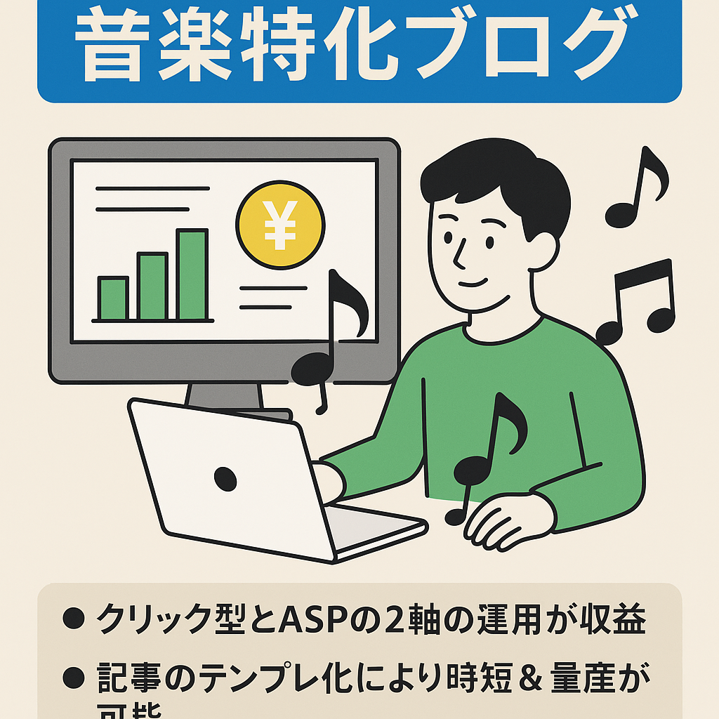【半年間で累計19万円】クリック型＆ASPの2軸で収益安定中の音楽系特化ブログ！買主様限定特典1ヶ月サポート付