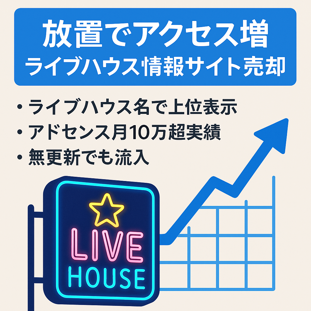 ほったらかしでも、アクセス多数！ライブハウス名キーワード多数ヒットのサイトの売却
