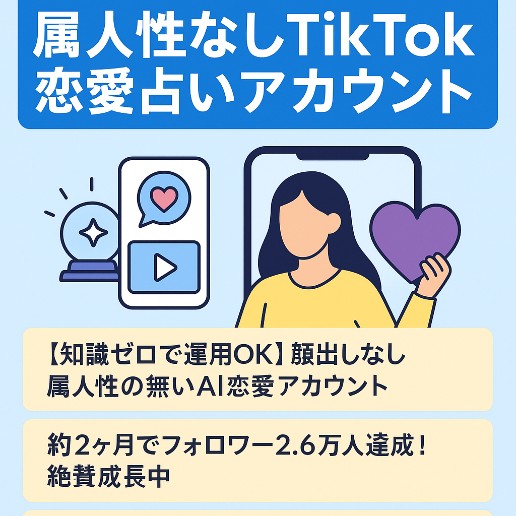 【収益化済み】フォロワー2.6万人超え平均再生数5万超え！属人性なしtiktokで人気の恋愛占いアカウント