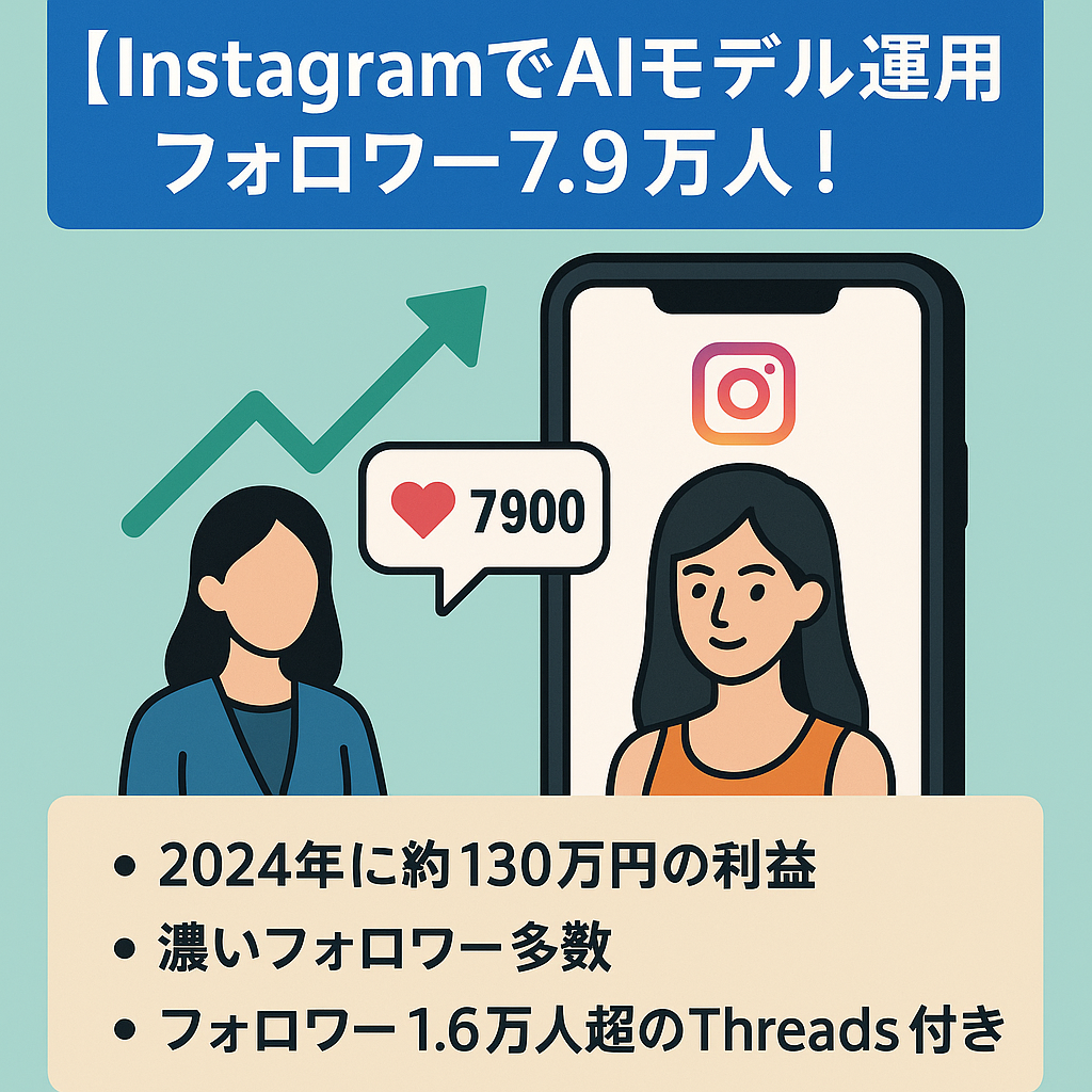 【InstagramでAIモデル運用】フォロワー7.9万人！継続して収益発生中！