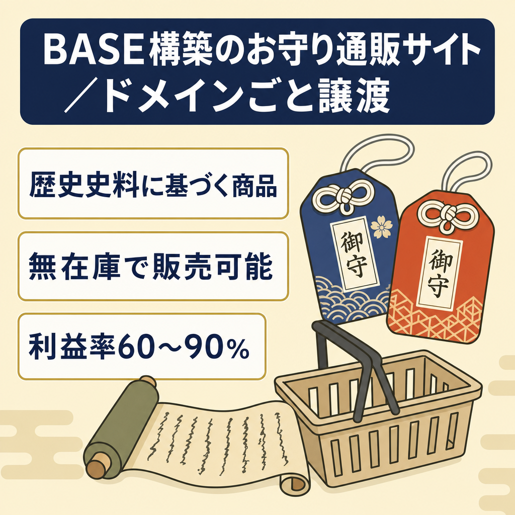 【無在庫EC通販サイト】オリジナルのお守り通販サイトの譲渡《BASEで構築・ドメインごと譲渡》