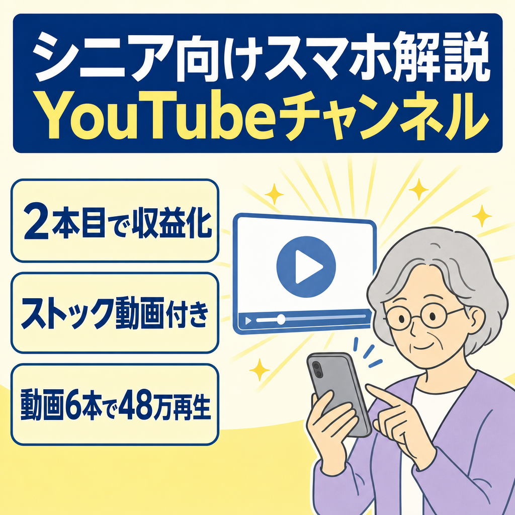 【収益化済】シニア向けスマホ解説YouTubeチャンネル★ストック動画付★非属人★AIプロンプト有り★動画6本で総再生数48万回