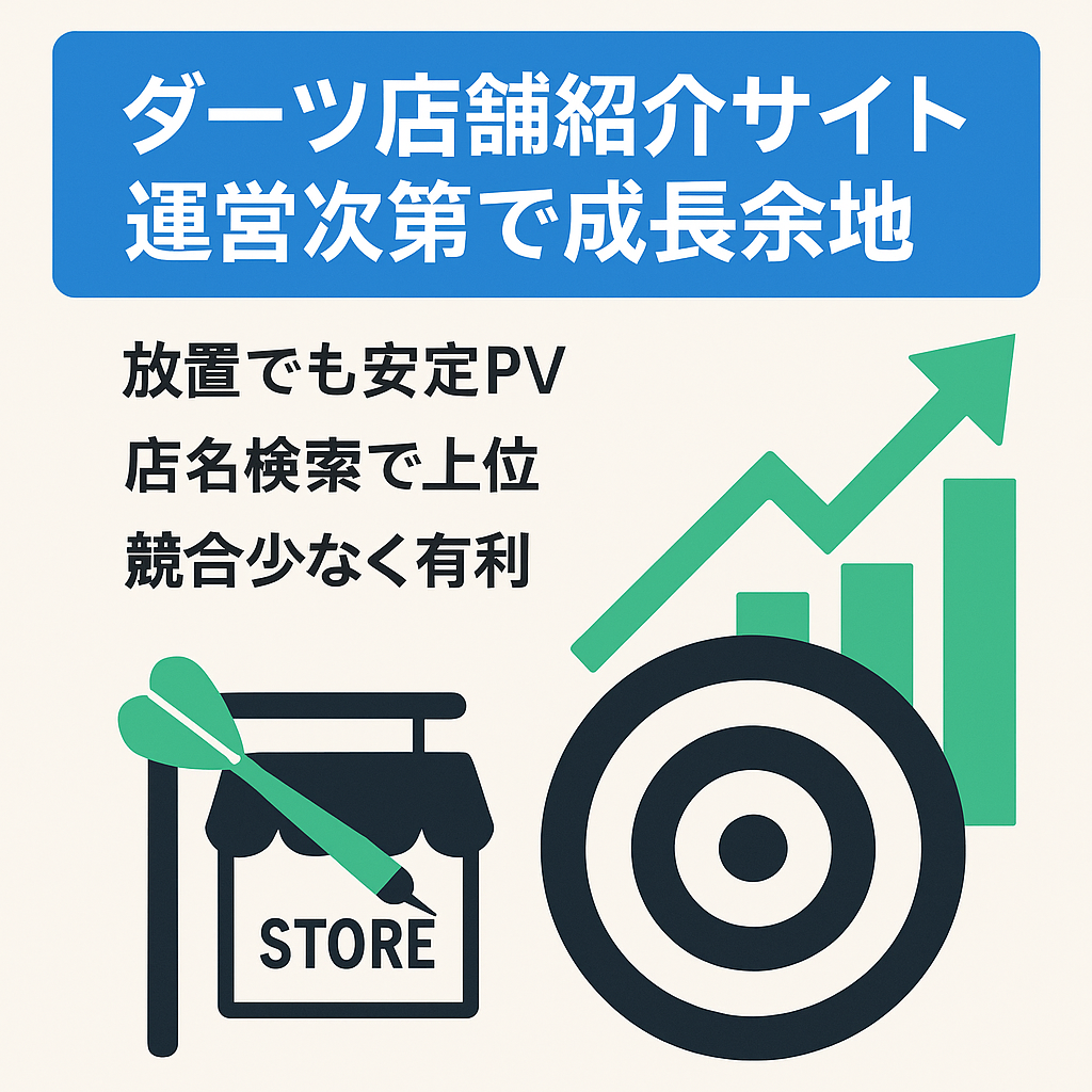 ダーツ店舗紹介サイト【公開後一ヵ月で放置の為、運営次第で大化けの可能性あり！】