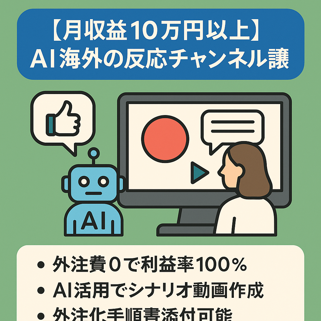 【月収益10万円以上＆AIプロンプト譲渡】日本称賛系の海外の反応チャンネルのアカウント譲渡（登録者2,000人超え）【早期売却希望者優遇】【値段交渉歓迎】