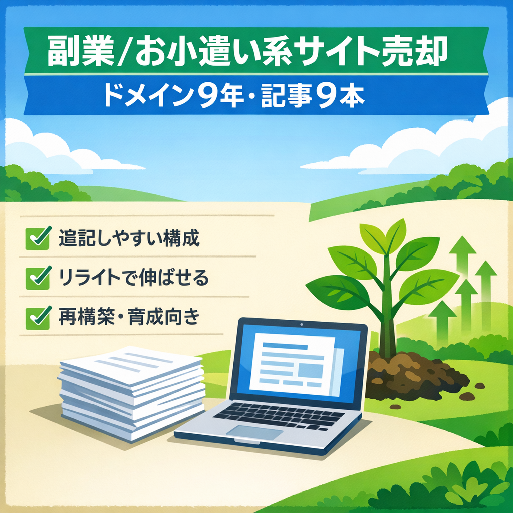 【副業・お小遣い系】ドメインエイジ9年以上｜記事9本入りサイト売却