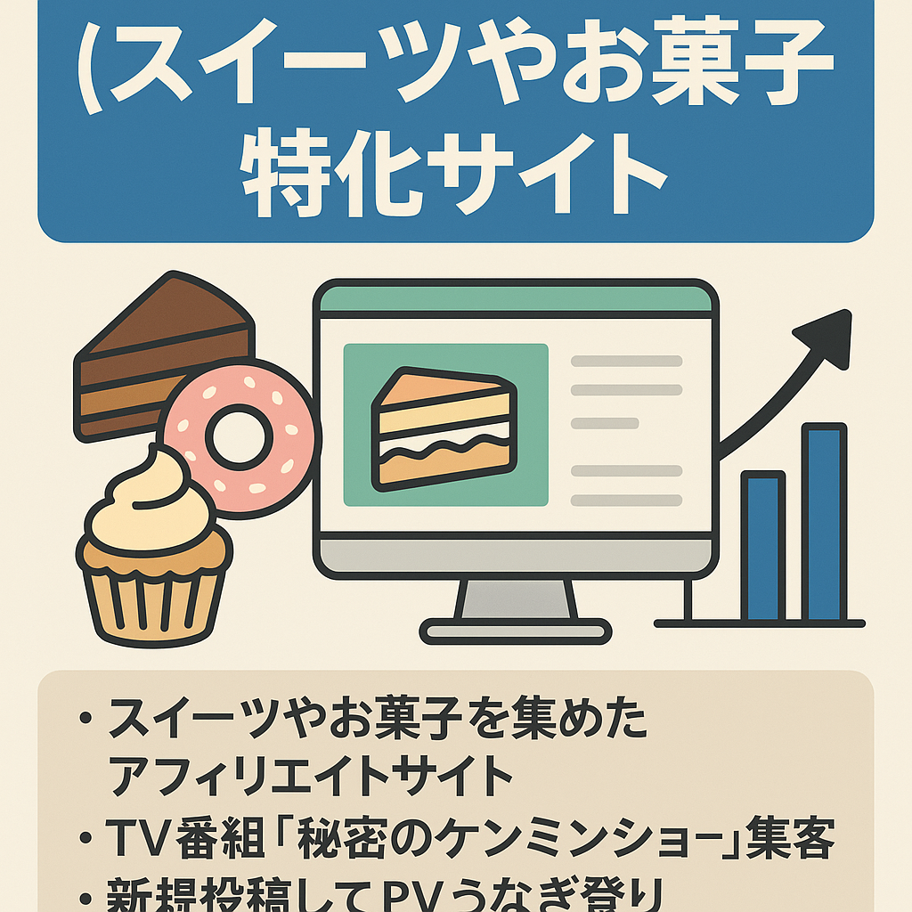 スイーツやお菓子の特化サイト。TV番組紹介記事で集客SEO、AI記事なし。