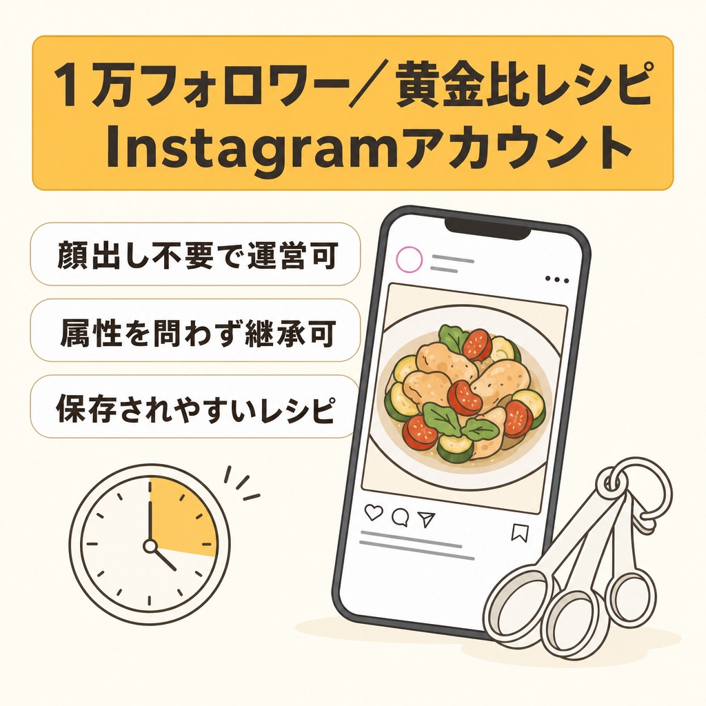 【非属人1万フォロワー】料理・黄金比レシピ＆時短献立Instagramアカウント｜顔出し不要・非属人運営可能 他の候補もあります。
