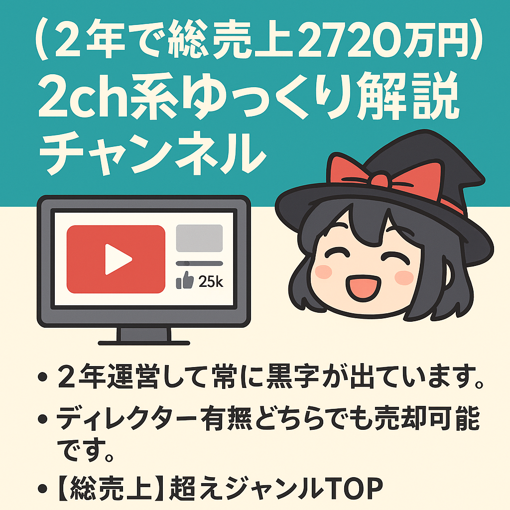 【2年で総売上2720万円】チャンネル登録者数3.7万人、2ch系ゆっくり解説チャンネルです。