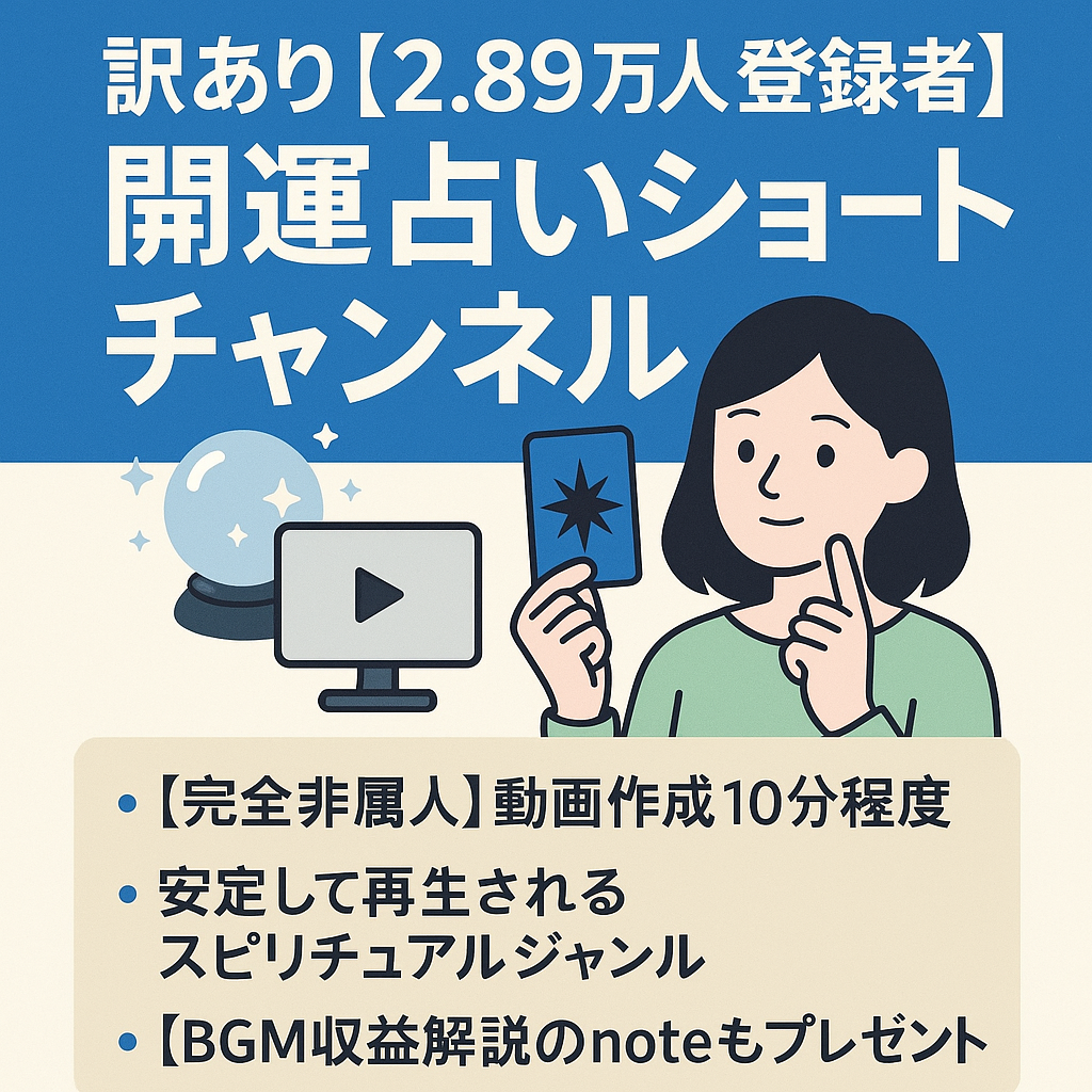 訳あり：【2.89万人登録者数】開運占いYouTubeショートチャンネル！完全非属人！簡単な動画編集！音楽収益の解説noteプレゼント！
