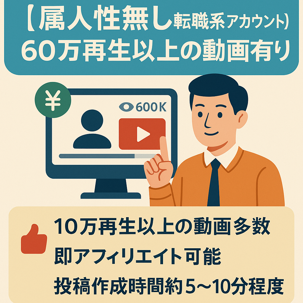 【属人性無し　転職系アカウント】60万再生以上の動画有り/アフィリエイト収益有