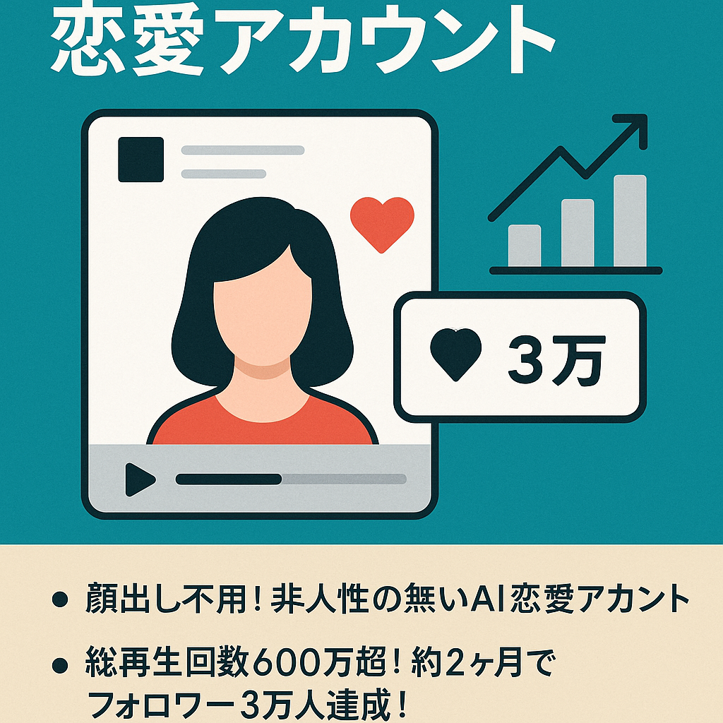 訳あり：【TikTokフォロワー3万人超え】【早い者勝ち】約2ヶ月で再生回数600万超！属人性なし恋愛アカウント