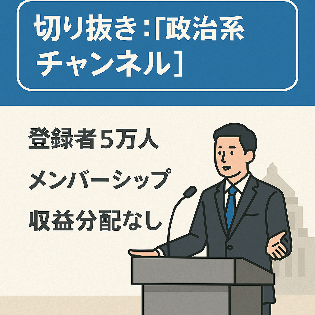 切り抜き：【政治系】/収益分配なし/ 政治ジャンル／登録者5万人 / 再現性の高い人気ジャンル